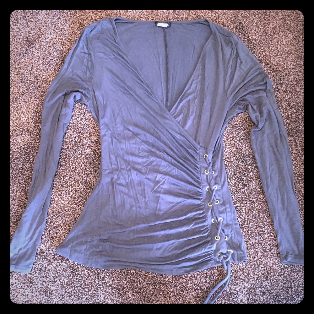 Charcol gray ruched/side laced top.